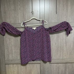 Michael Kors Navy Flower Print Long Sleeved Off Shoulder Blouse Size L